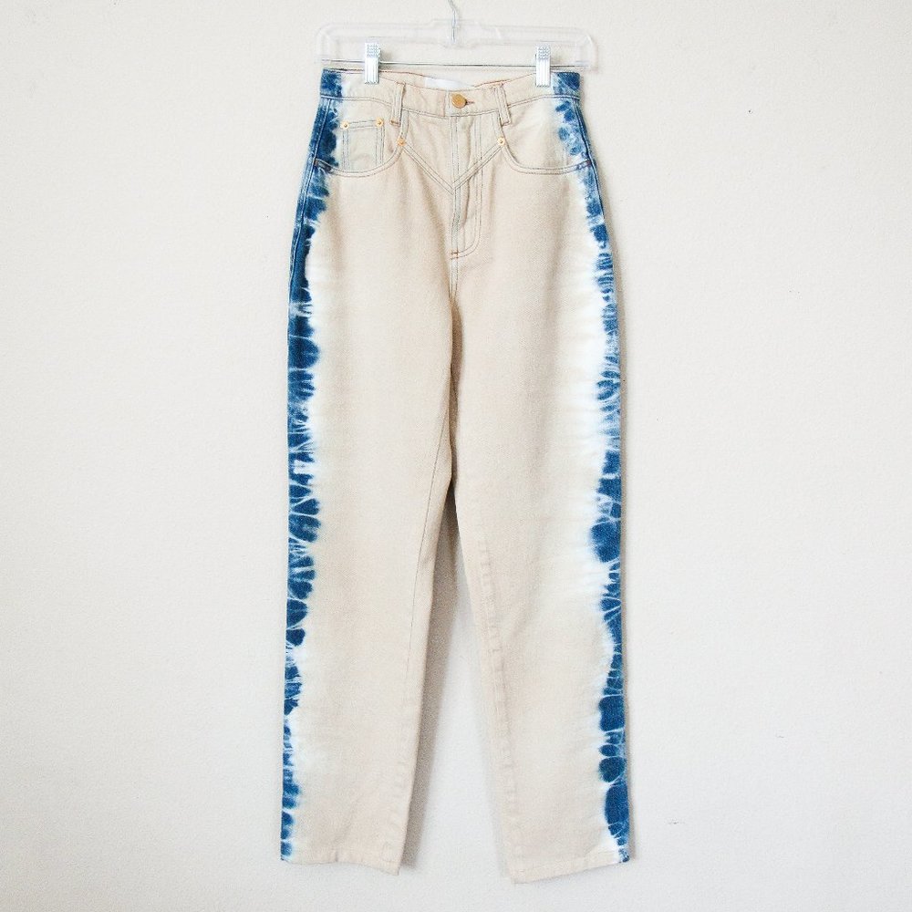 NEW! ALBERTA FERRETI Designer Bleached Denim Jeans High Rise Tan/Blue-4 Orig$698